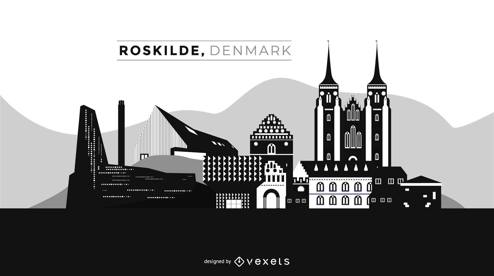 Roskilde Dinamarca City Skyline