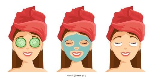 Conjunto de iconos faciales de spa de mujeres