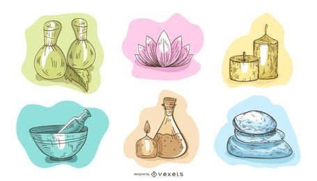 Spa Essential elements and supplies illustration set