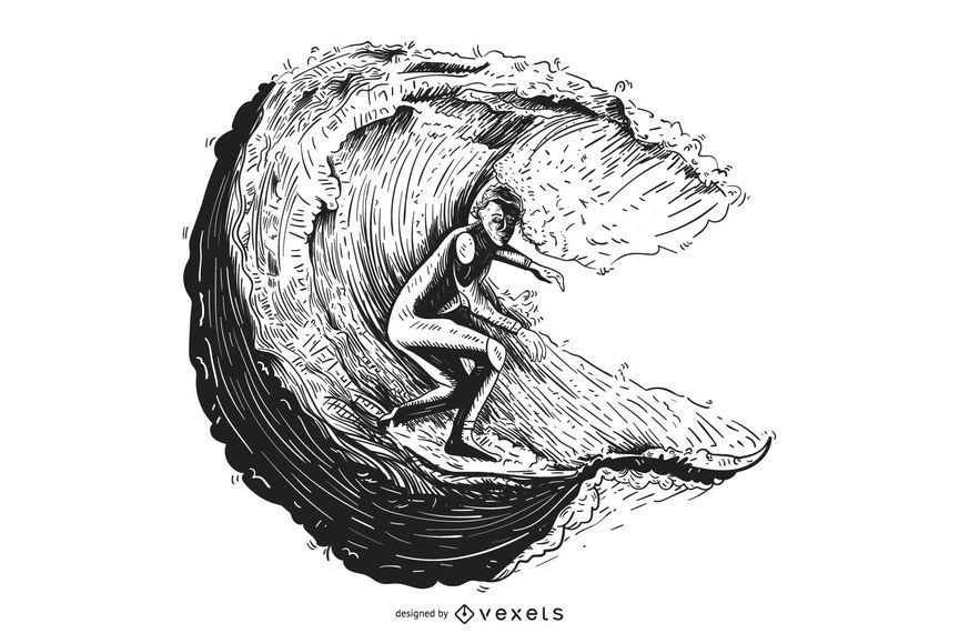 Estilo de esboço de ilustração de surf Estilo de esboço de ilustração de surf