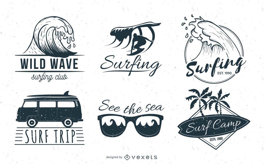 Black and White Surf Badges Set Black and White Surf Badges Set