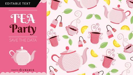 Tea Party Card Design Vector Download