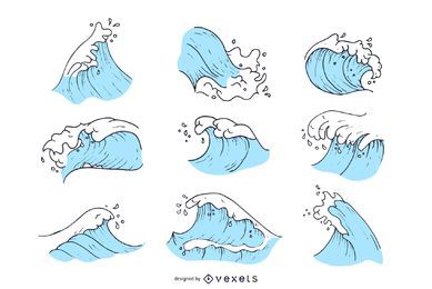 Conjunto de ilustração de ondas Conjunto de ilustração de ondas