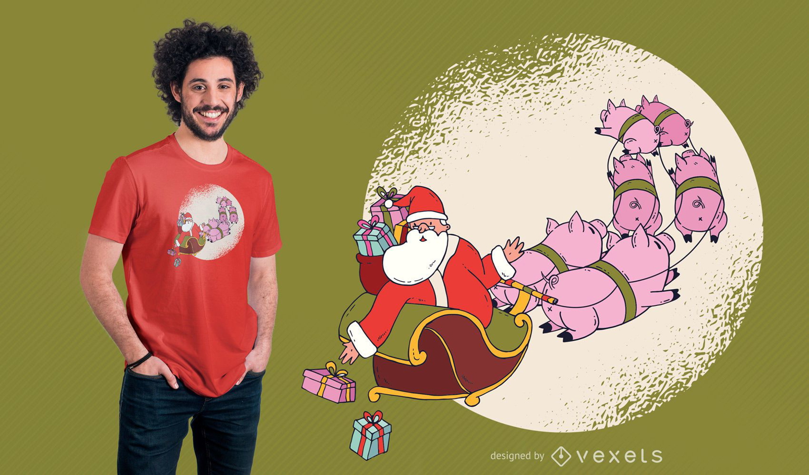 Diseño de camiseta Santa Pig Sleigh