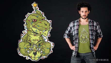 Diseño de camiseta de dinosaurio navideño