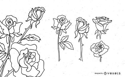 Rose Outline Design Set Rose Outline Design Set