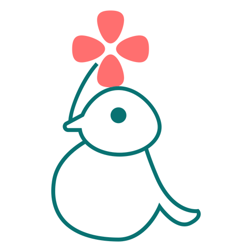 Vogel mit Blumenlinienartikone PNG-Design