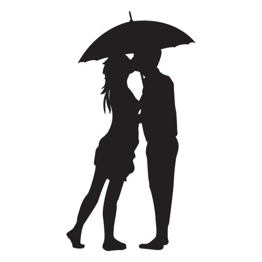 Besos bajo la silueta del paraguas Diseño PNG