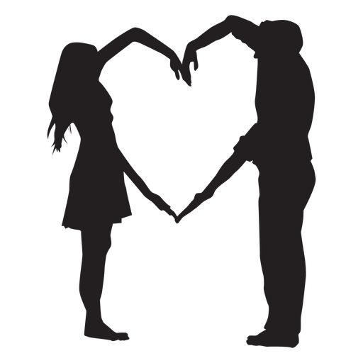 Couple heart shape arms silhouette