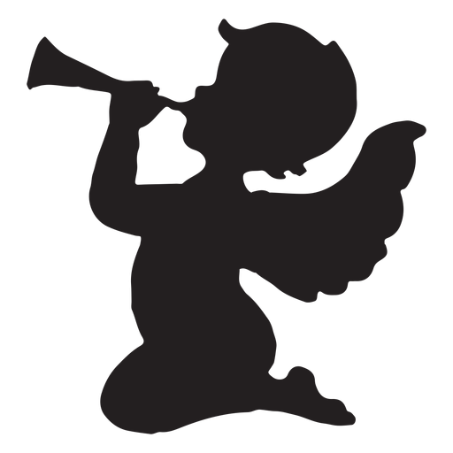 Cupid playing the trumpet silhouette