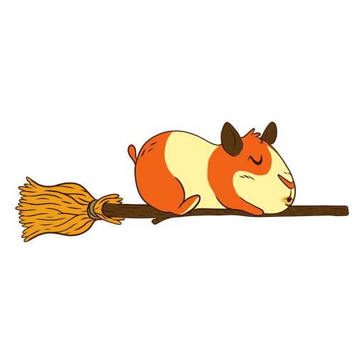 Guinea pig on broom cartoon PNG Design