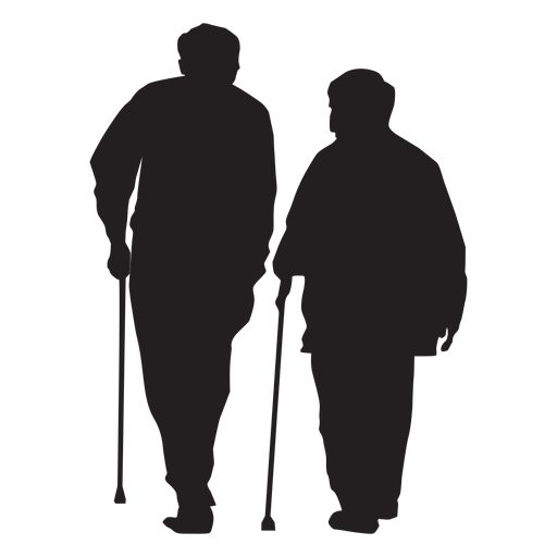 Old couple with cane silhouette PNG Design