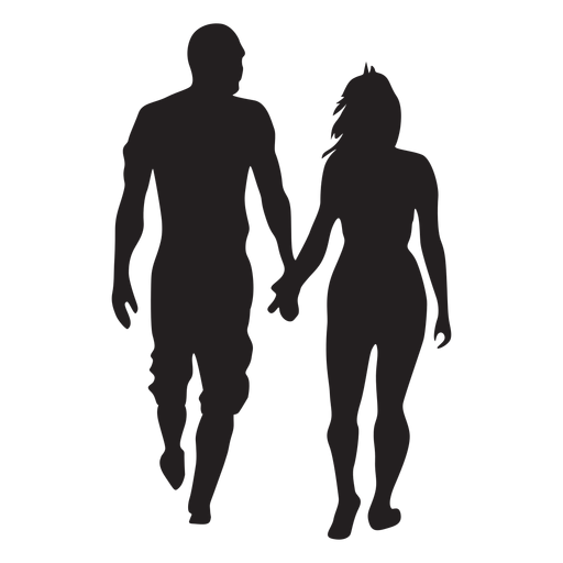Sencilla pareja caminando silueta
