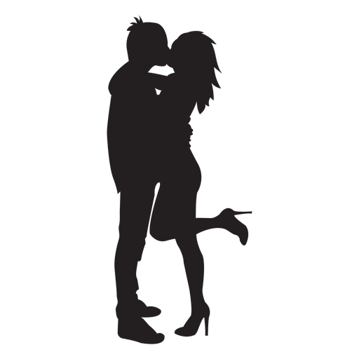 Sweet kissing couple silhouette