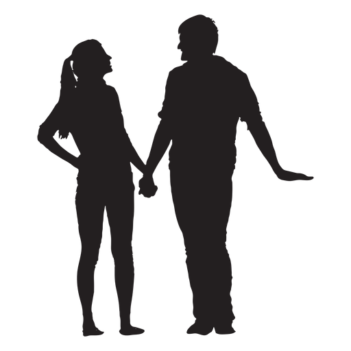 Talking and holding hands couple silhouette