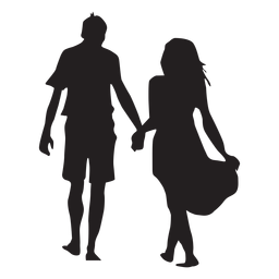 Walking hand in hand couple silhouette