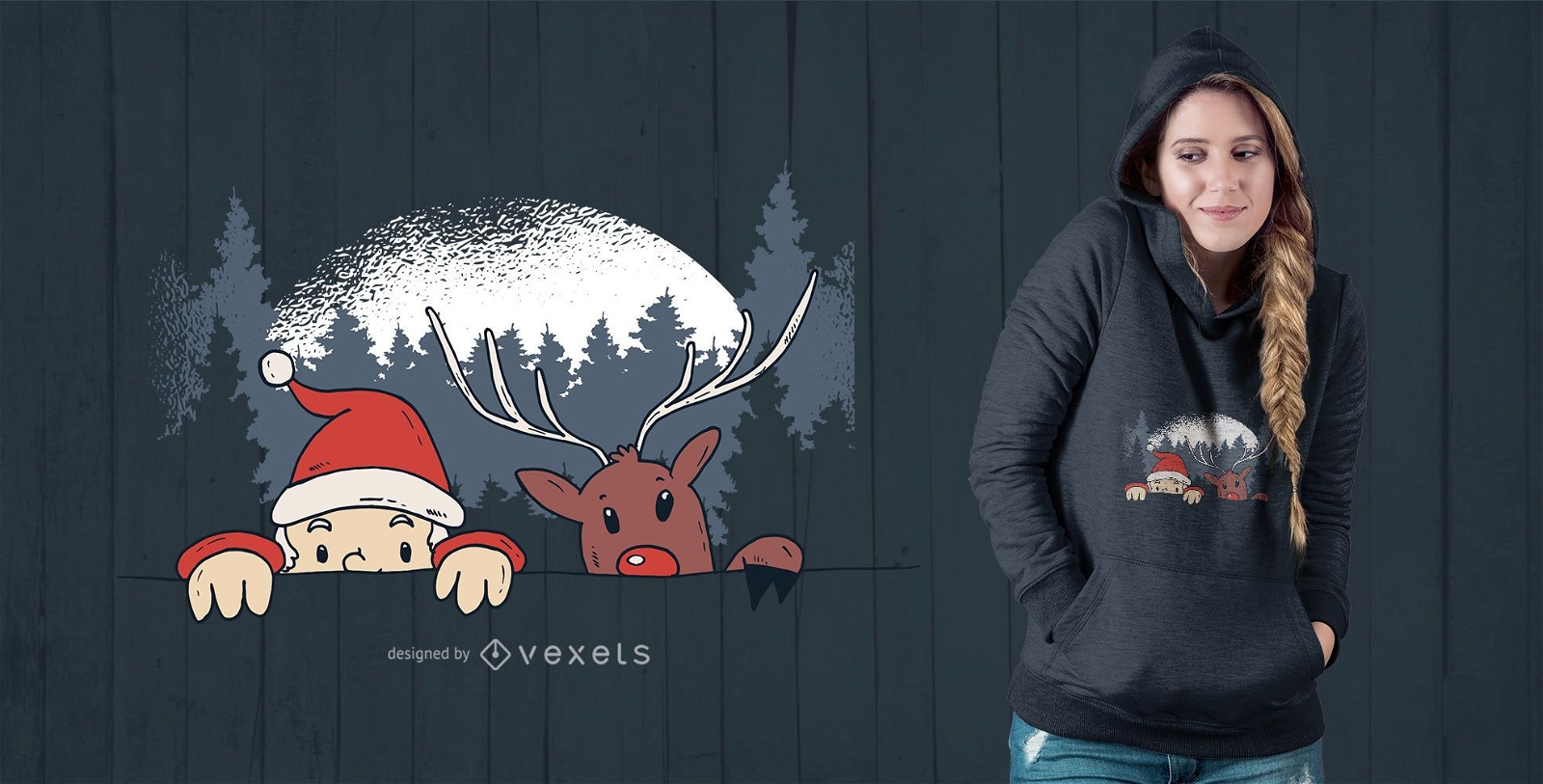 Santa and Reindeer T-Shirt Design