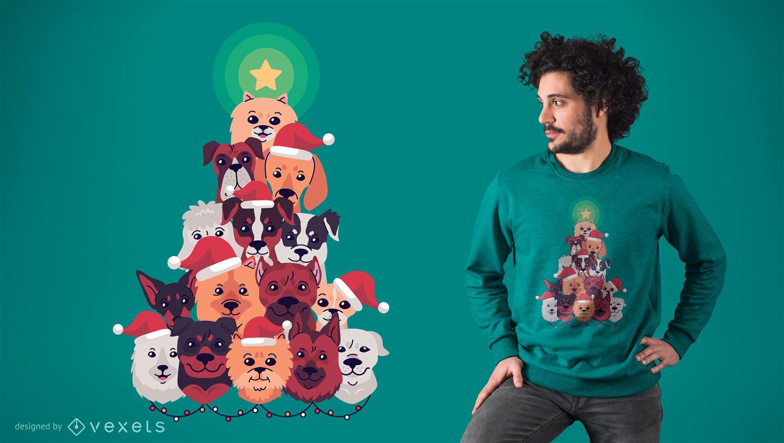 Diseño de camiseta de árbol de navidad de perro
