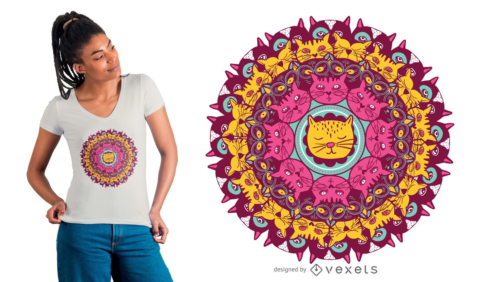 Katze Mandala T-Shirt Design