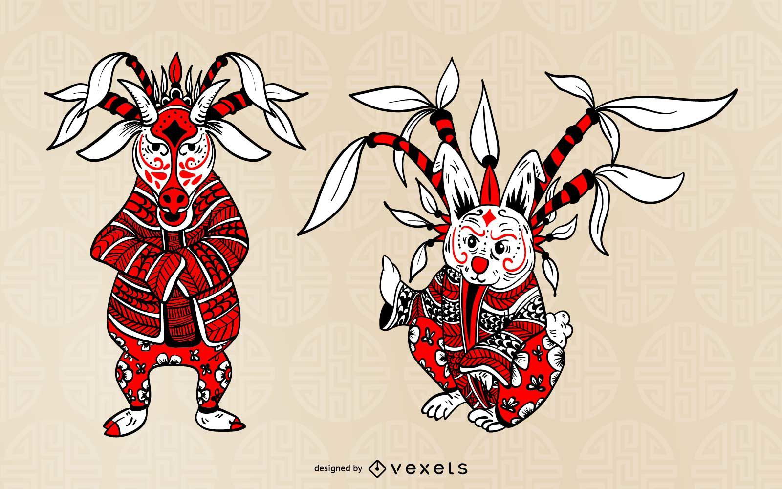 chinese-opera-zodiac-animal-set-vector-download