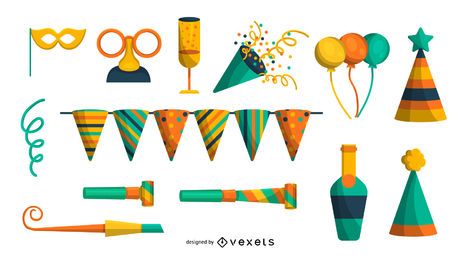 Conjunto de elementos de festa coloridos