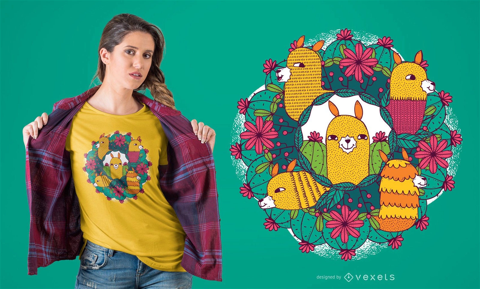 Design de t-shirt Llama Mandala