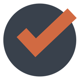 Verificación naranja en un icono de círculo negro Diseño PNG