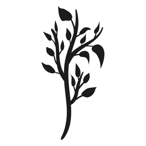 Tree trunk with branches and leaves silhouette