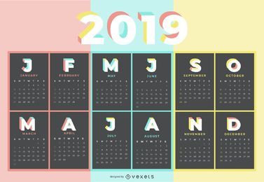 Design de calendário de cor pastel 2019 Design de calendário de cor pastel 2019