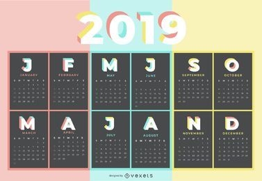 Diseño de calendario de color pastel 2019