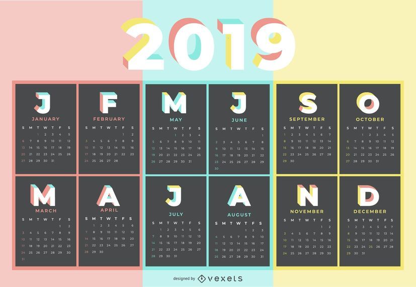Pastellfarben-Kalender-Entwurf 2019 Pastellfarben-Kalender-Entwurf 2019