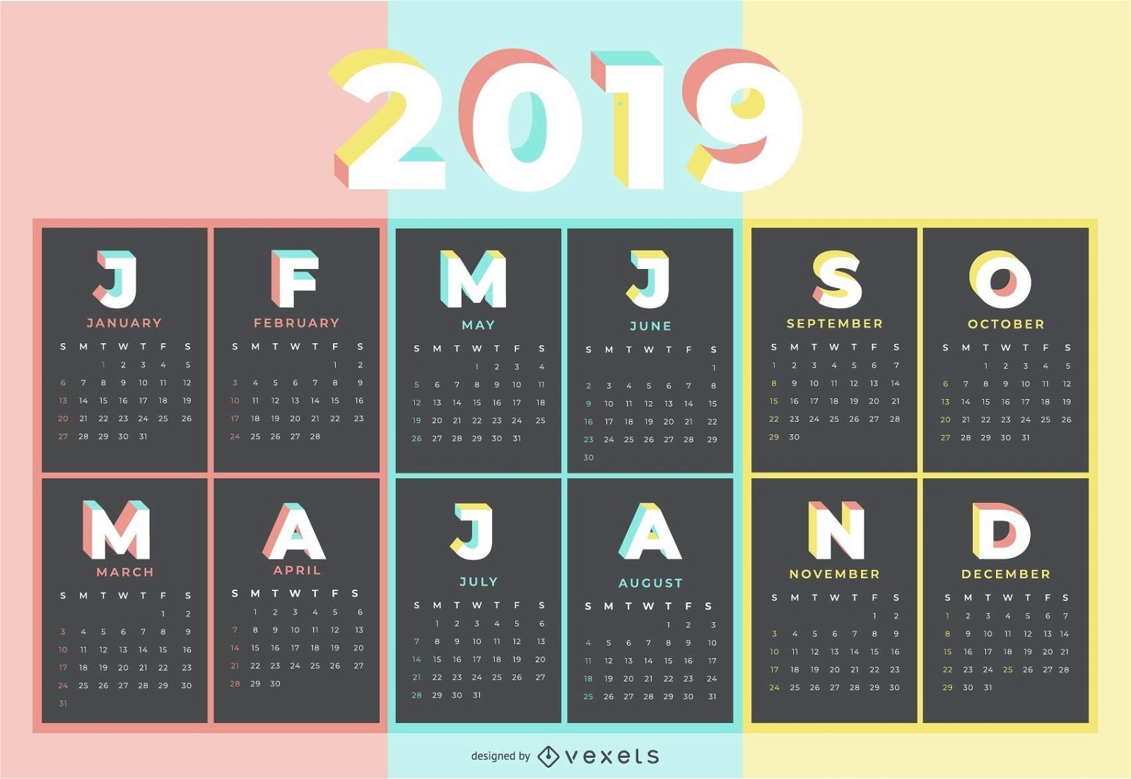 Pastellfarbe 2019 Kalender Design