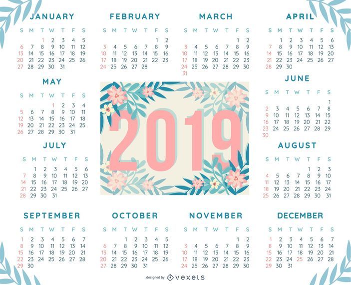 Diseño de calendario tropical 2019 Diseño de calendario tropical 2019