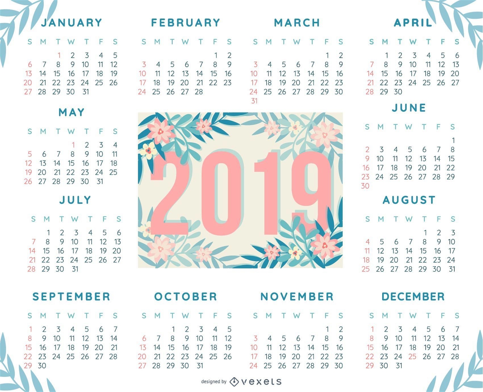 Tropical 2019 Calendar Design