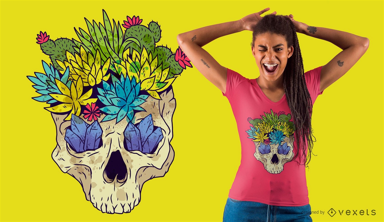 Crystal Cactus Skull T-Shirt Design