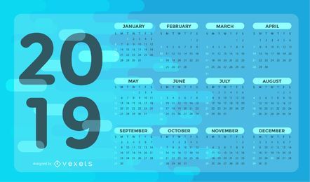 Diseño de calendario azul 2019 Diseño de calendario azul 2019