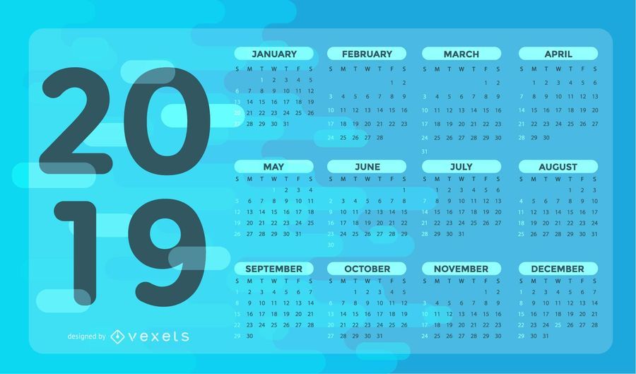 Blue 2019 Calendar Design Blue 2019 Calendar Design