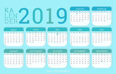 Diseño de calendario alemán 2019