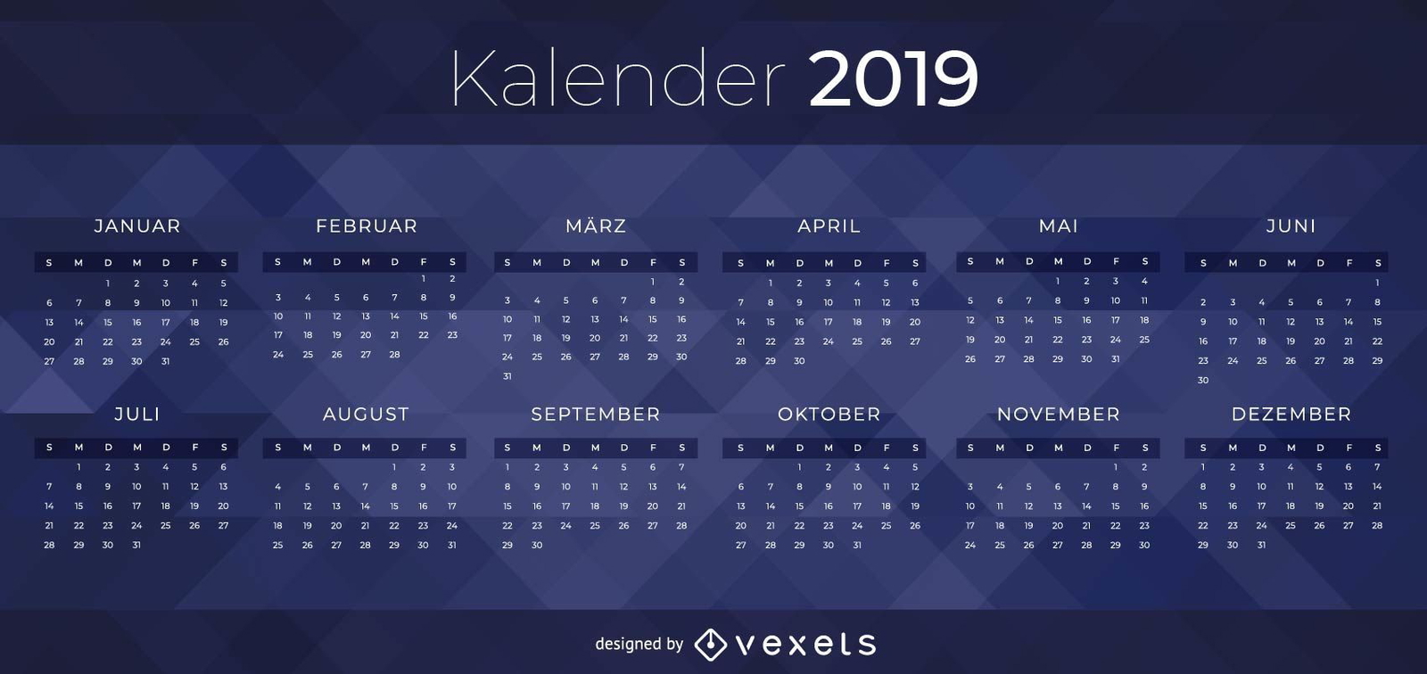 Design do calendário alemão Dark 2019