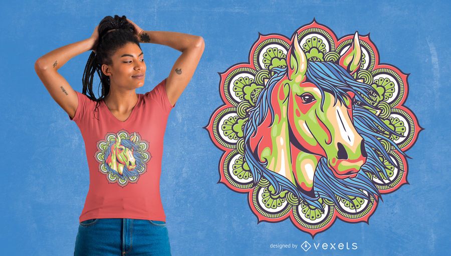 Diseño colorido de la camiseta del caballo de la mandala Diseño colorido de la camiseta del caballo de la mandala
