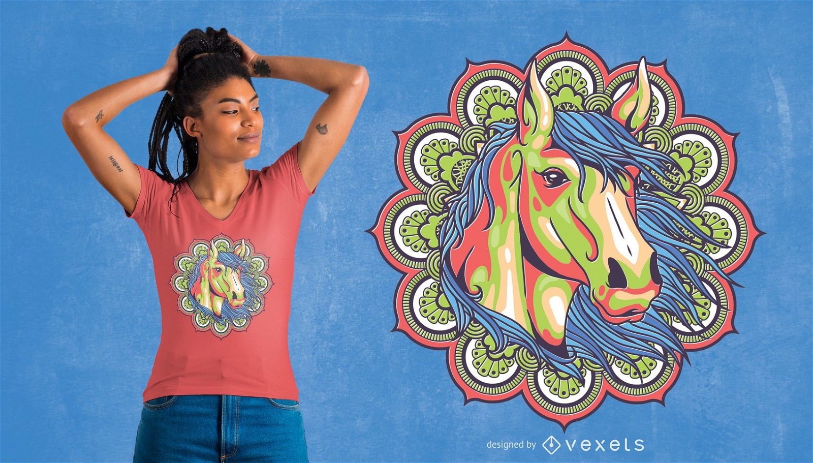 Design de camiseta colorida do cavalo Mandala