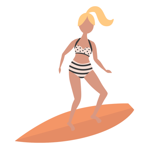Rapariga loira com mai? prancha de surf plana Desenho PNG