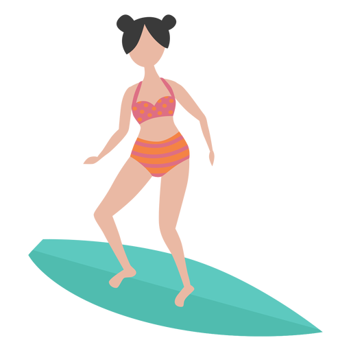 Girl brunette swimsuit surfboard flat PNG Design