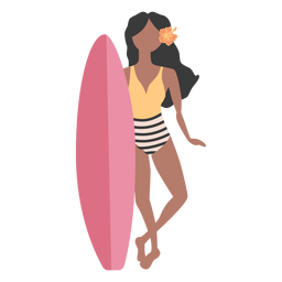 Girl swimsuit flower surfboard flat Transparent PNG