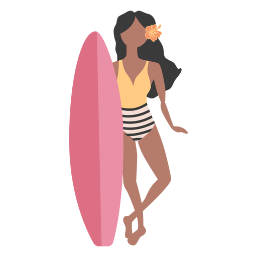 Girl swimsuit flower surfboard flat