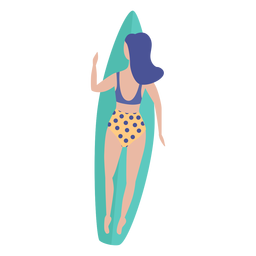 Girl swimsuit spot surfboard flat PNG Design