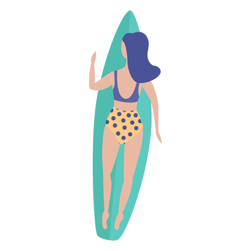 Girl swimsuit spot surfboard flat PNG Design
