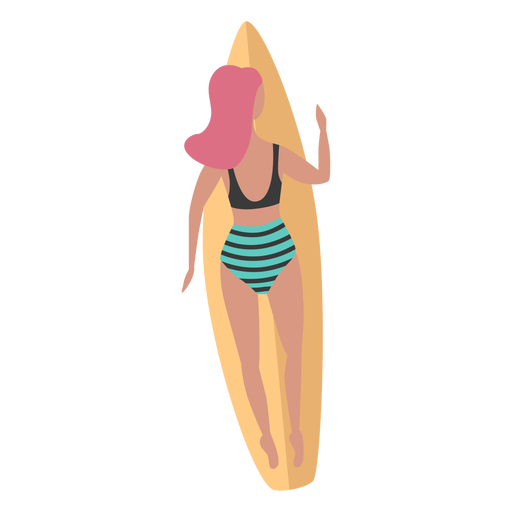 Surfboard girl swimsuit flat PNG Design