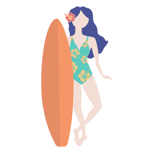 Surfboard girl swimsuit flower flat