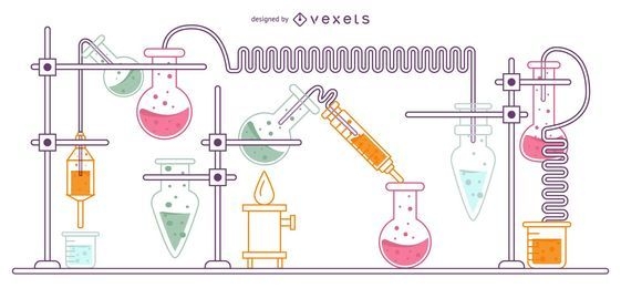 Ilustración de conjunto de matraz de experimento